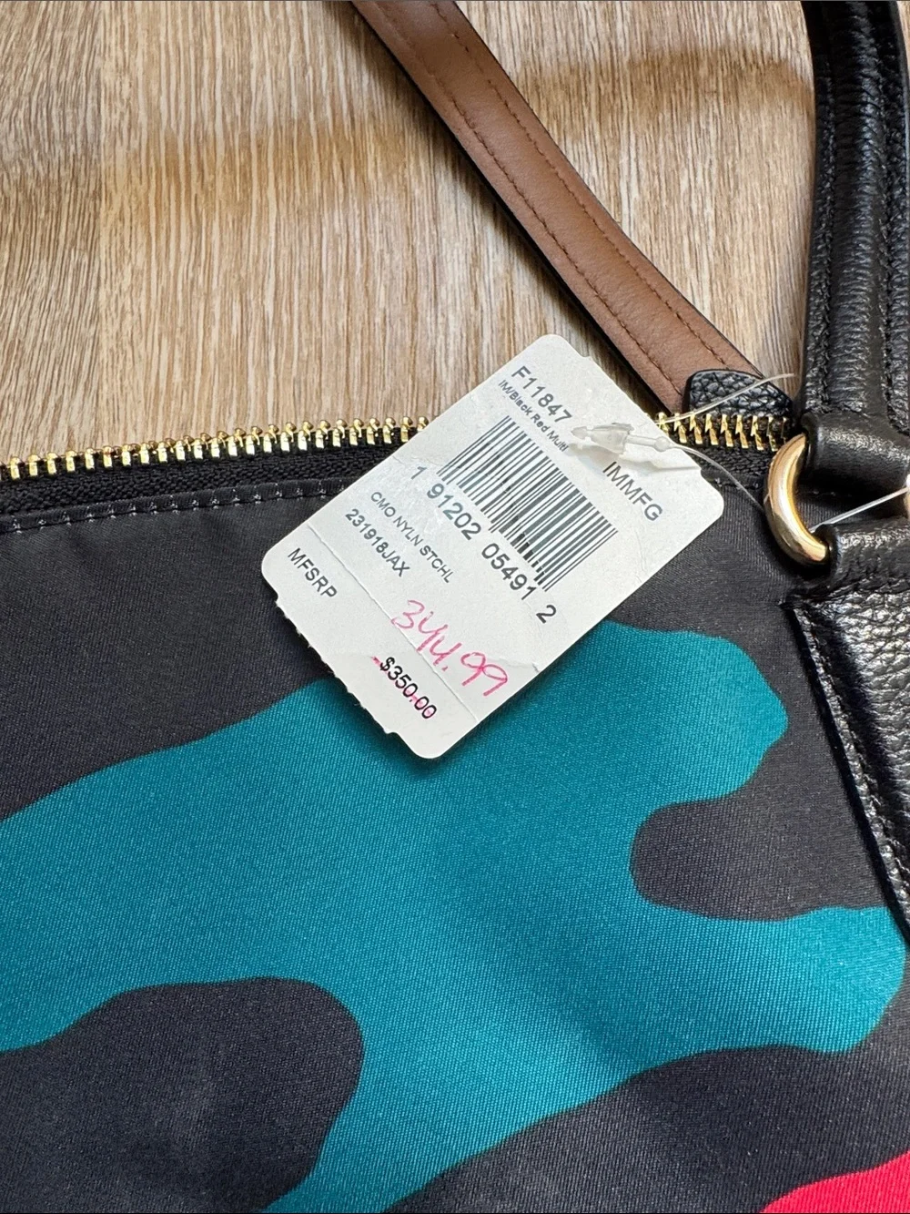 Coach Red Teal Black Camouflage Tote Bag
